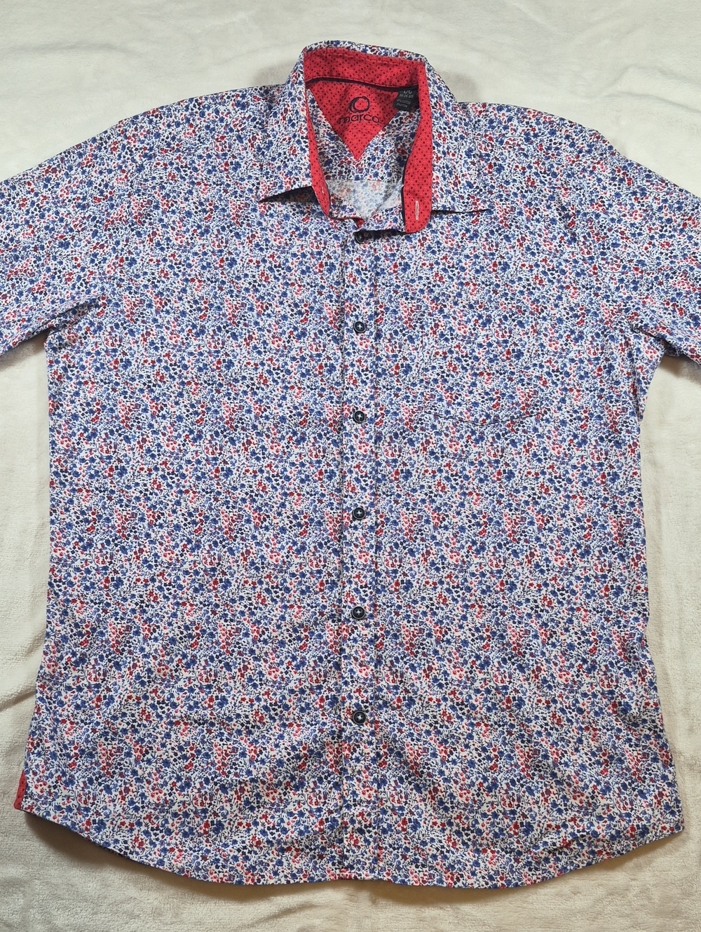 Men's Red & Blue Floral Button-Down Shirt